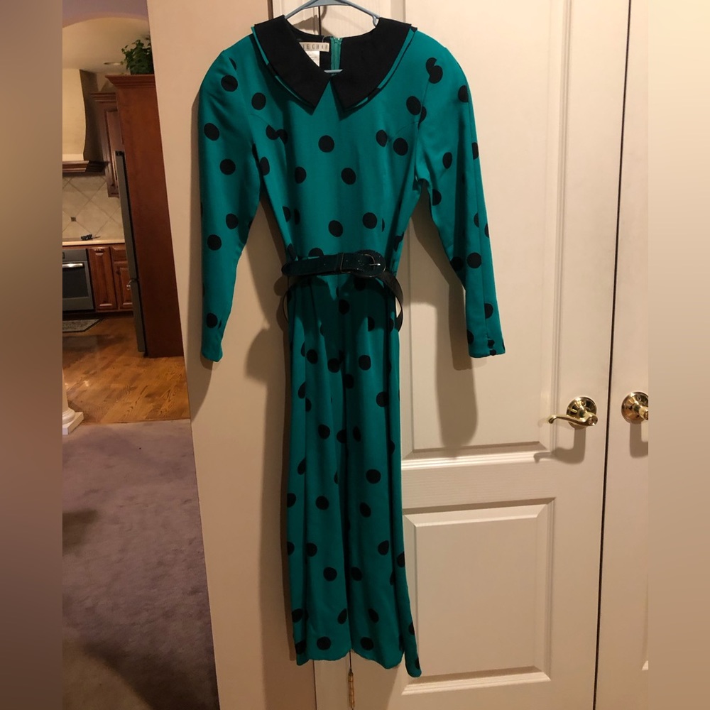 Vintage Joanie Char Green Polka Dot Dress Size 8